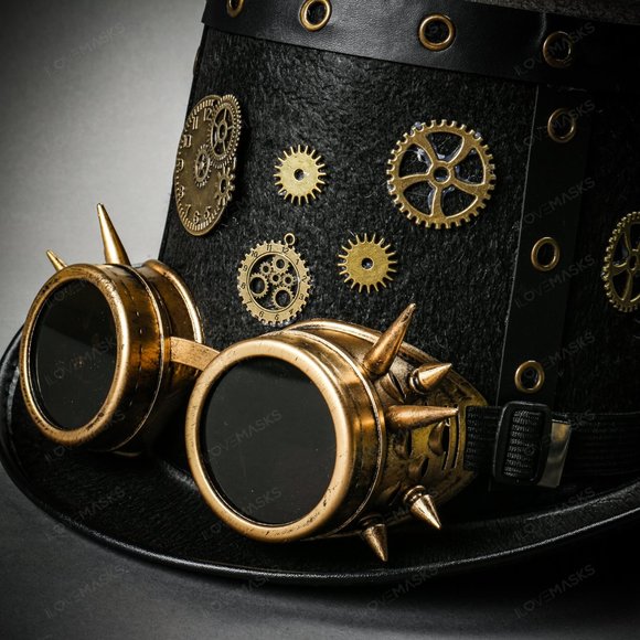 Clock Gear Steampunk Top Hat Gothic Spike Goggles - Picture 5 of 6